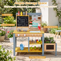 Mud Kitchen, Fir Wood Kids Play Kitchen Set with Water Flow Track, Faucet