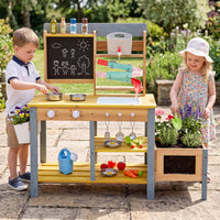 Mud Kitchen, Fir Wood Kids Play Kitchen Set with Water Flow Track, Faucet