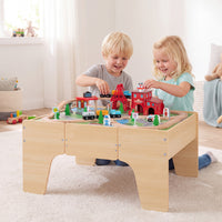 63-Piece Kids Wooden Train Table with Storage Drawer for Game Room