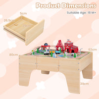 63-Piece Kids Wooden Train Table with Storage Drawer for Game Room