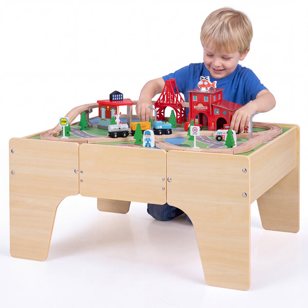 63-Piece Kids Wooden Train Table with Storage Drawer for Game Room