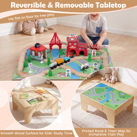 63-Piece Kids Wooden Train Table with Storage Drawer for Game Room