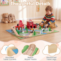 63-Piece Kids Wooden Train Table with Storage Drawer for Game Room