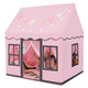Kids Play Tent, Large Playhouse w/Star String Lights & Flag Banner, Washable Anti-Slip Coral Velvet Mat