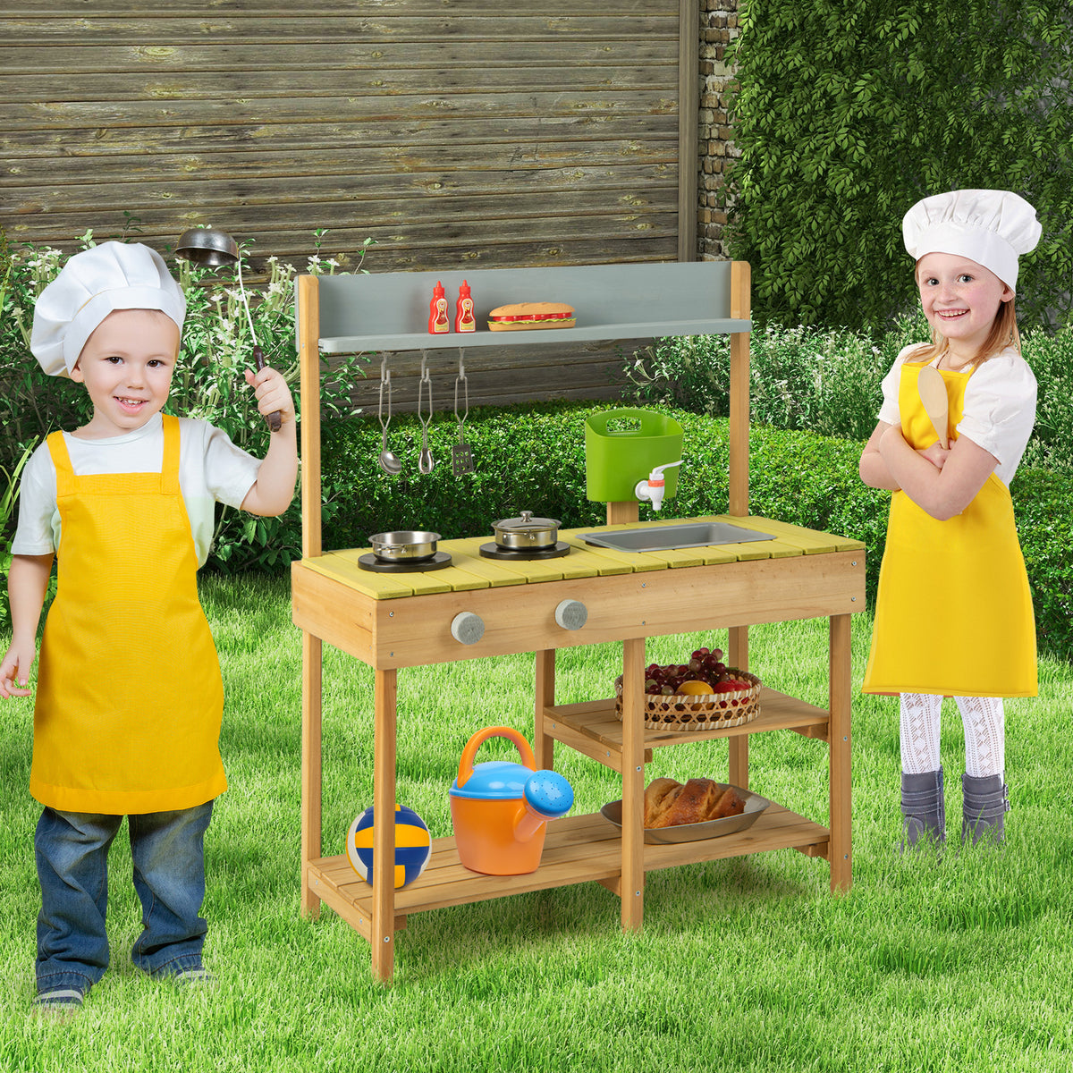 Backyard Pretend Play Toy Kitchen w/ Stove Top