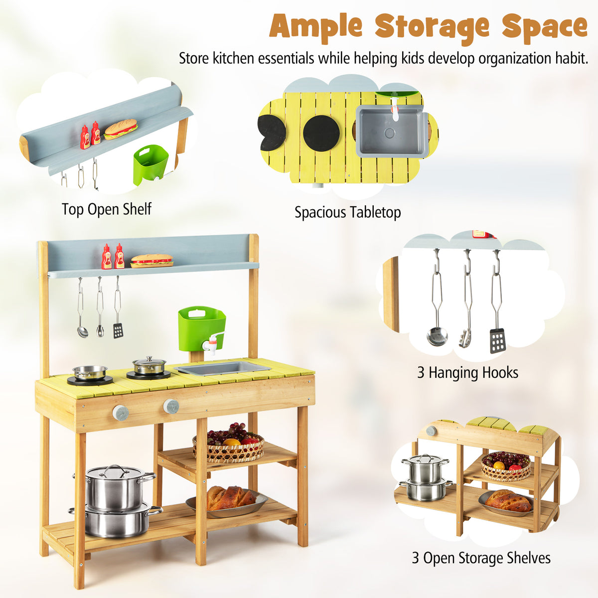 Backyard Pretend Play Toy Kitchen w/ Stove Top