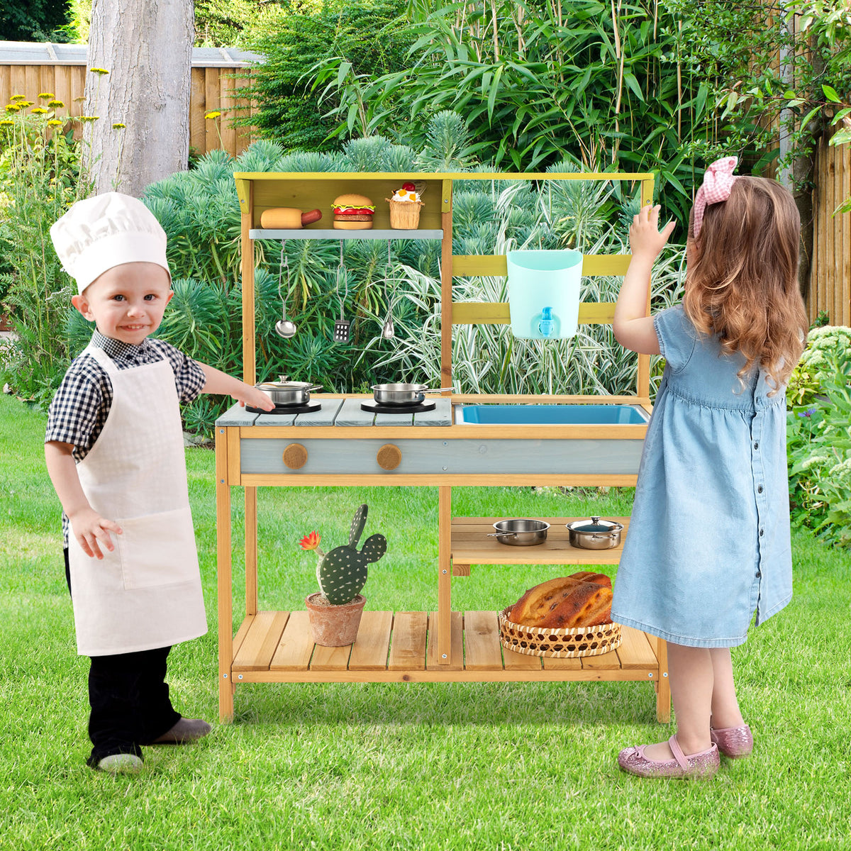 Outdoor Kid's Mud Kitchen w/ Faucet & Water Box