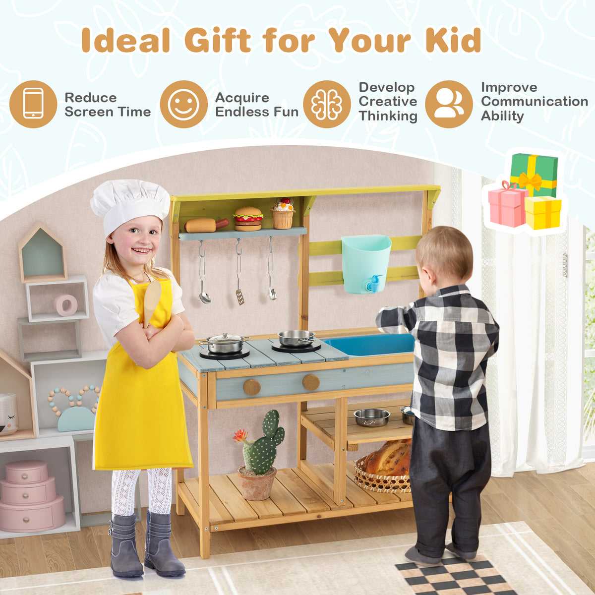 Outdoor Kid's Mud Kitchen w/ Faucet & Water Box