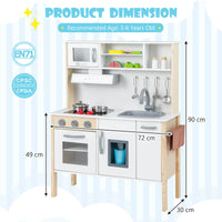 Kids Kitchen Playset, Wooden Pretend Play Kitchen w/Microwave, Range Hood