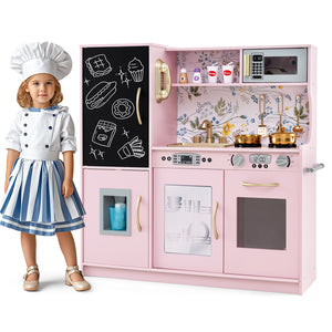Toddler Kitchen Playset w/ Blackboard, Phone, Microwave
