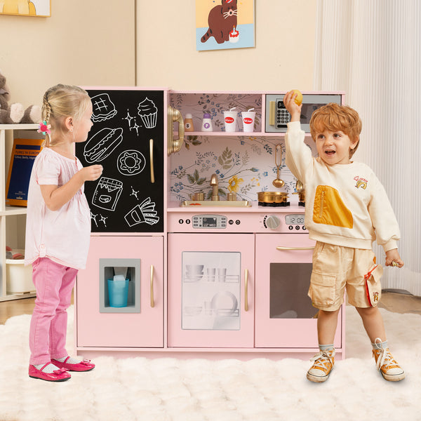Toddler Kitchen Playset w/ Blackboard, Phone, Microwave