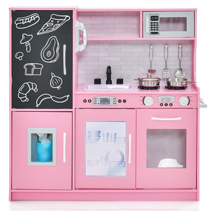 Toddler Kitchen Playset w/ Blackboard, Phone, Microwave
