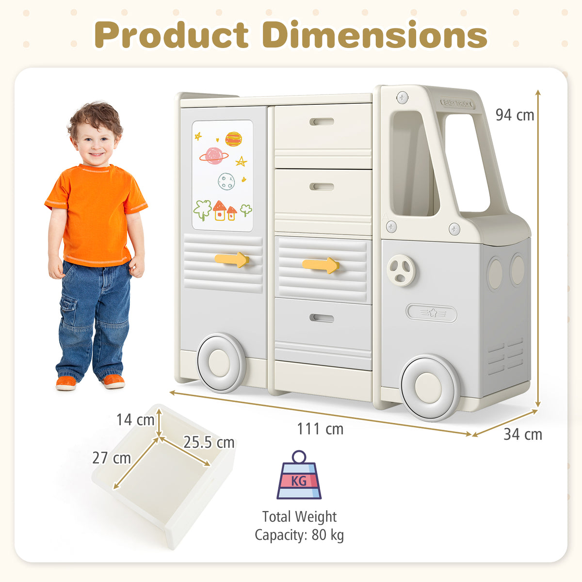 Bus-shaped Children Cabinet w/ 4 Pull-out Drawers with Handles