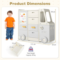 Bus-shaped Children Cabinet w/ 4 Pull-out Drawers with Handles