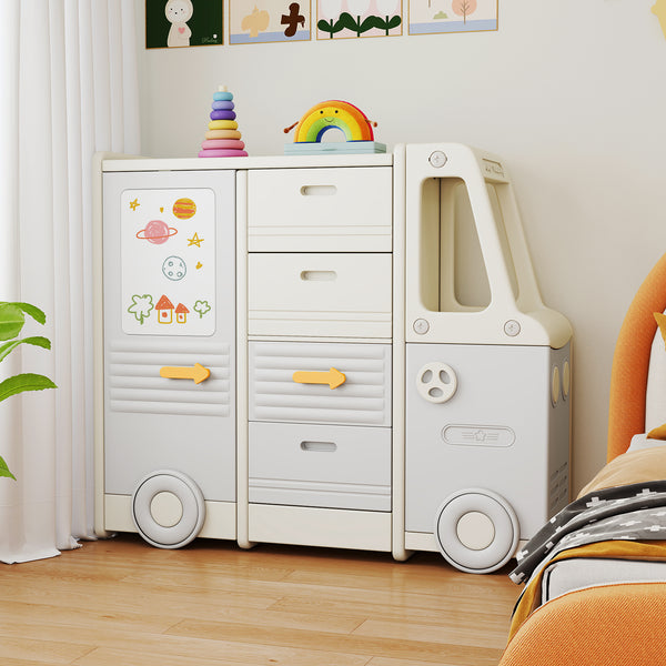 Bus-shaped Children Cabinet w/ 4 Pull-out Drawers with Handles