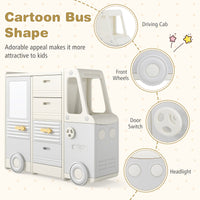 Bus-shaped Children Cabinet w/ 4 Pull-out Drawers with Handles