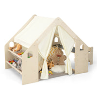 6-in-1 Kids Playhouse Wooden Indoor Play Tent w/ Blackboard