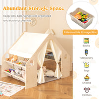 6-in-1 Kids Playhouse Wooden Indoor Play Tent w/ Blackboard