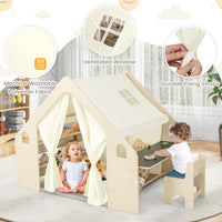 6-in-1 Kids Playhouse Wooden Indoor Play Tent w/ Blackboard