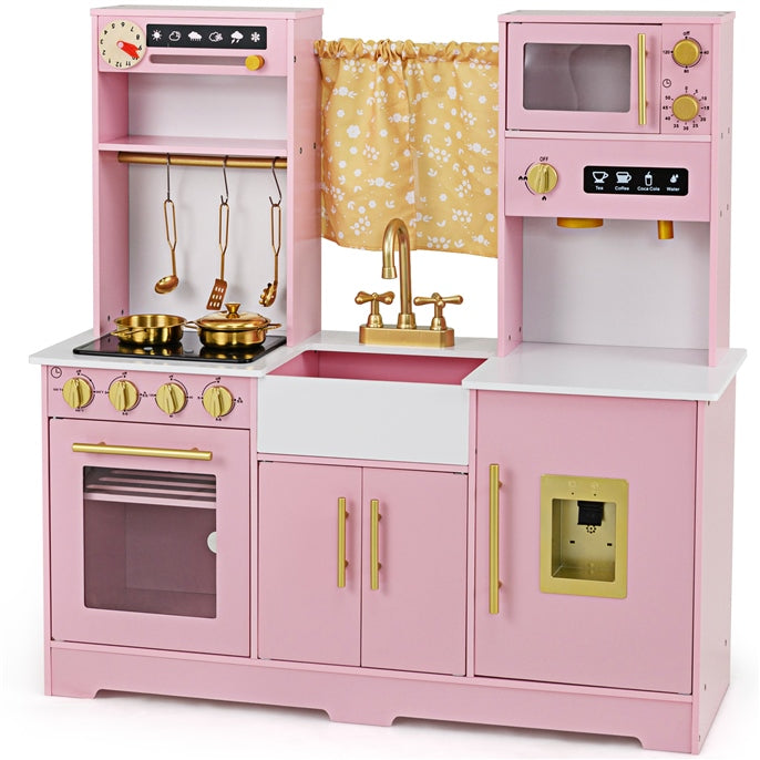 Pretend Play Kitchen for Kids with Coffee Maker Sink Faucet