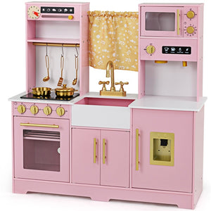 Pretend Play Kitchen for Kids with Coffee Maker Sink Faucet