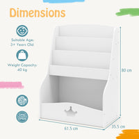 Kids Bookshelf, 4-Tier Wooden Toy Storage Organizer w/ Shelves & Compartment