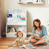 Kids Bookshelf, 4-Tier Wooden Toy Storage Organizer w/ Shelves & Compartment