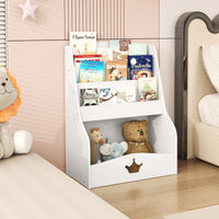 Kids Bookshelf, 4-Tier Wooden Toy Storage Organizer w/ Shelves & Compartment