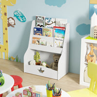 Kids Bookshelf, 4-Tier Wooden Toy Storage Organizer w/ Shelves & Compartment