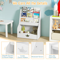 Kids Bookshelf, 4-Tier Wooden Toy Storage Organizer w/ Shelves & Compartment