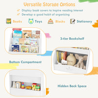 Kids Bookshelf, 4-Tier Wooden Toy Storage Organizer w/ Shelves & Compartment