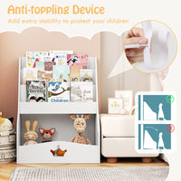 Kids Bookshelf, 4-Tier Wooden Toy Storage Organizer w/ Shelves & Compartment