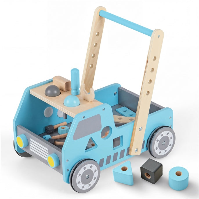 2-in-1 Wooden Baby Walker, Toddler Push and Pull Walker w/Adjustable Speed & Bottom Storage