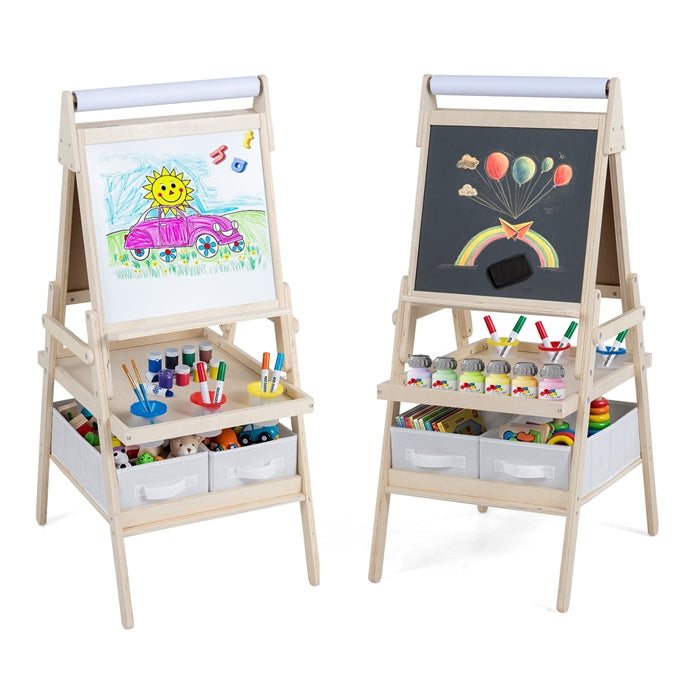 3-in-1 Kids Standing Double-sided Easel with Magnetic Chalkboard and Whiteboard