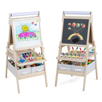 3-in-1 Kids Standing Double-sided Easel with Magnetic Chalkboard and Whiteboard