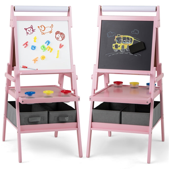 3-in-1 Kids Standing Double-sided Easel with Magnetic Chalkboard and Whiteboard