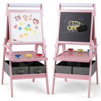 3-in-1 Kids Standing Double-sided Easel with Magnetic Chalkboard and Whiteboard