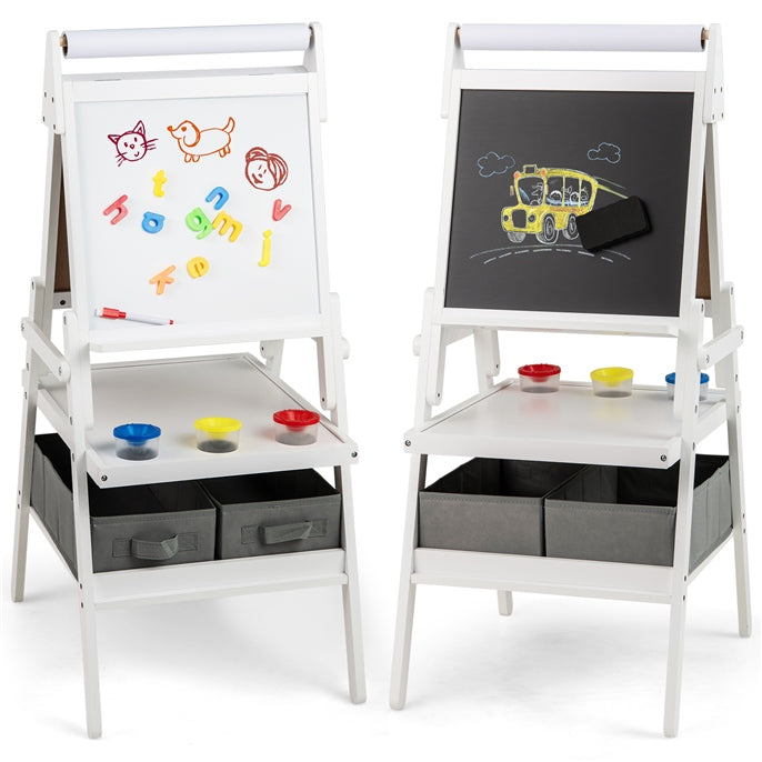 3-in-1 Kids Standing Double-sided Easel with Magnetic Chalkboard and Whiteboard