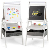 3-in-1 Kids Standing Double-sided Easel with Magnetic Chalkboard and Whiteboard