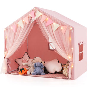 3-4 Kids Large Play Tent House with Fabric and Screen Curtains Star Lights