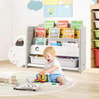 Kids Toy Storage and Bookshelf, Car Themed Toy Storage Shelf w/ 3-Tier Bookcase