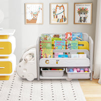 Kids Toy Storage and Bookshelf, Car Themed Toy Storage Shelf w/ 3-Tier Bookcase
