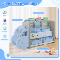 Kids Toy Storage and Bookshelf, Car Themed Toy Storage Shelf w/ 3-Tier Bookcase