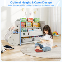 Kids Toy Storage and Bookshelf, Car Themed Toy Storage Shelf w/ 3-Tier Bookcase