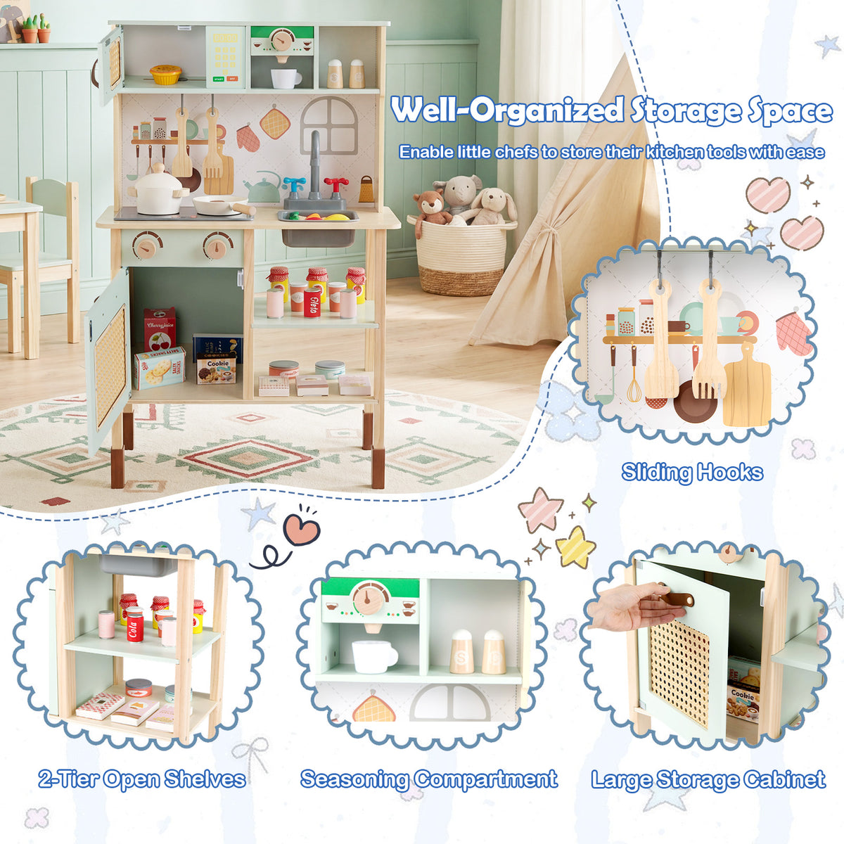 Toddler Toy Kitchen Set with Lights and Sounds for Girls and Boys Ages 3+