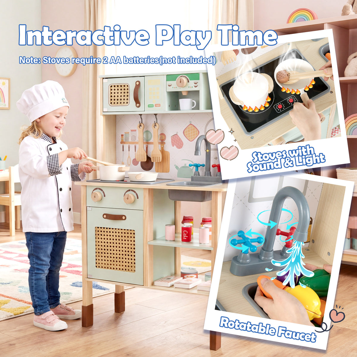 Toddler Toy Kitchen Set with Lights and Sounds for Girls and Boys Ages 3+