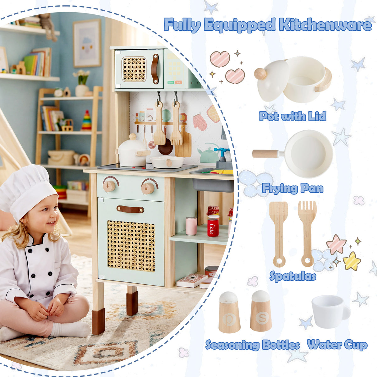 Toddler Toy Kitchen Set with Lights and Sounds for Girls and Boys Ages 3+