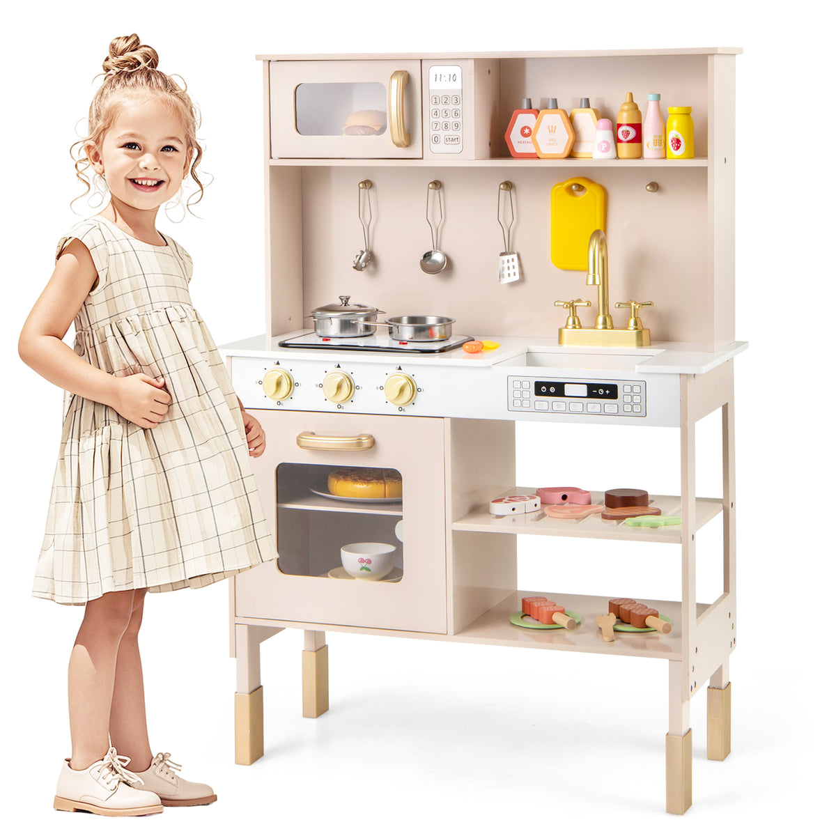 Kids Kitchen Playset, Pretend Play Kitchen w/ Stoves with Sound & Light, Oven