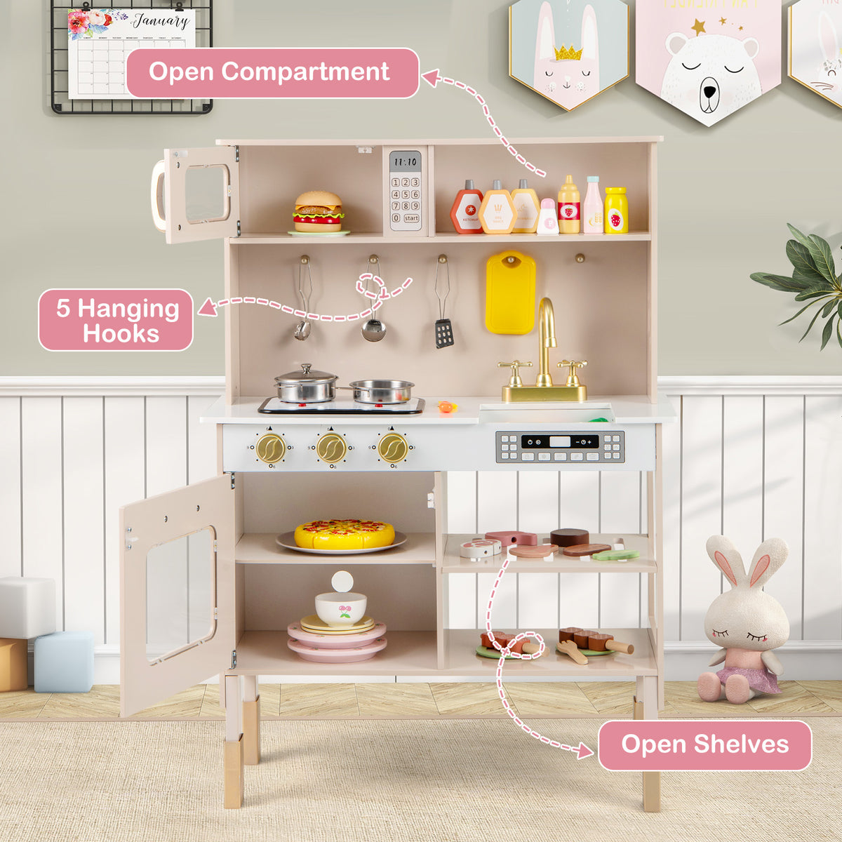 Kids Kitchen Playset, Pretend Play Kitchen w/ Stoves with Sound & Light, Oven