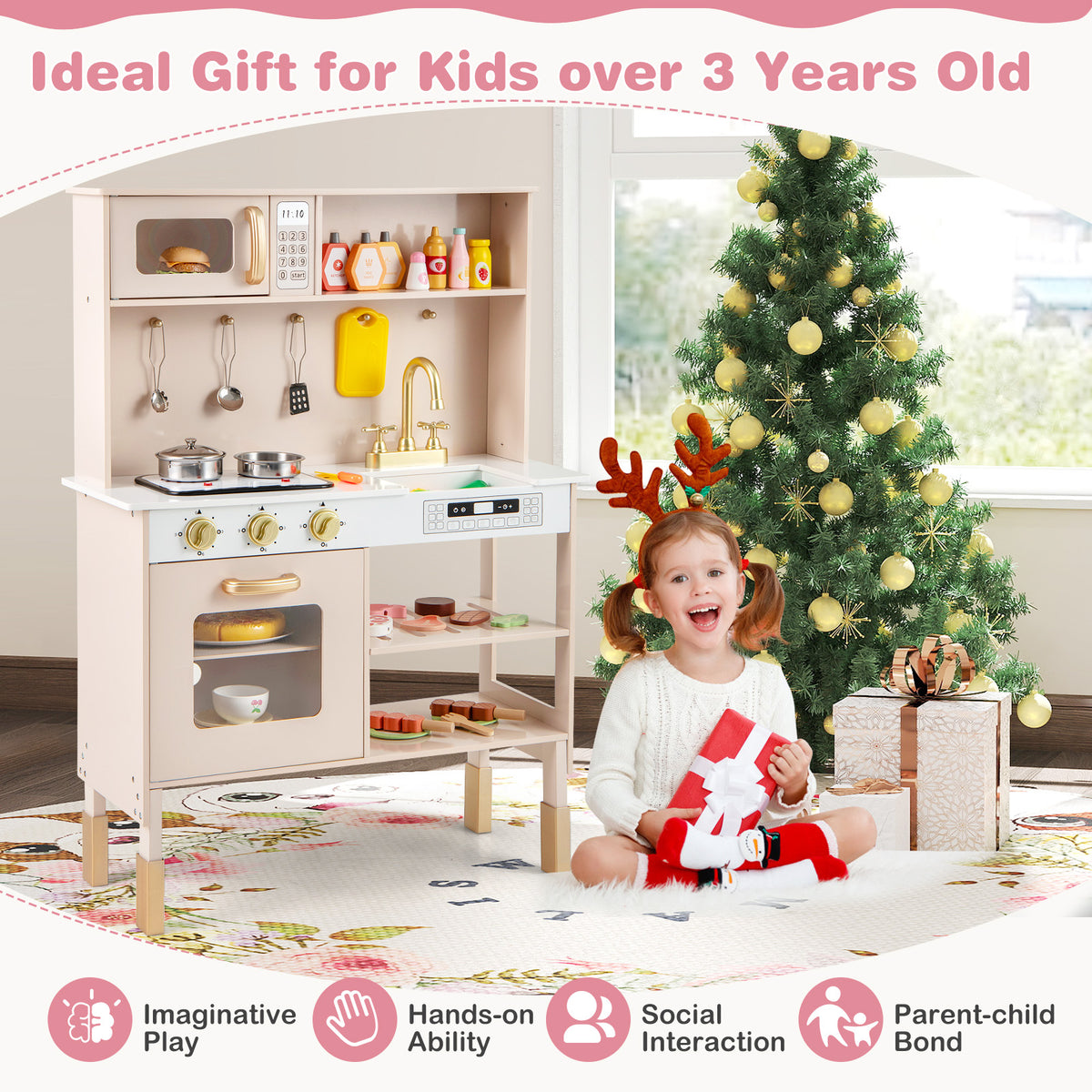 Kids Kitchen Playset, Pretend Play Kitchen w/ Stoves with Sound & Light, Oven